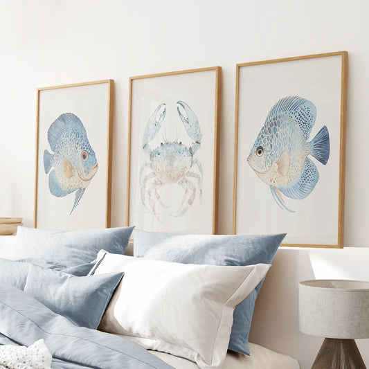 Marine Animals  Minimalist Ocean Life  Wall Art