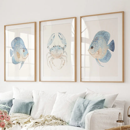 Marine Animals  Minimalist Ocean Life  Wall Art