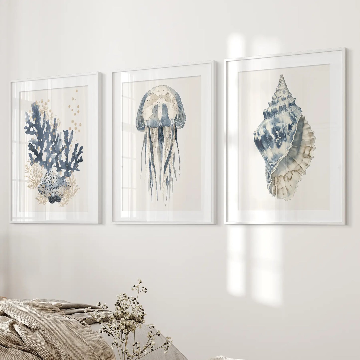 Beach House Blue Coral, Jellyfish, Shell Wall Art
