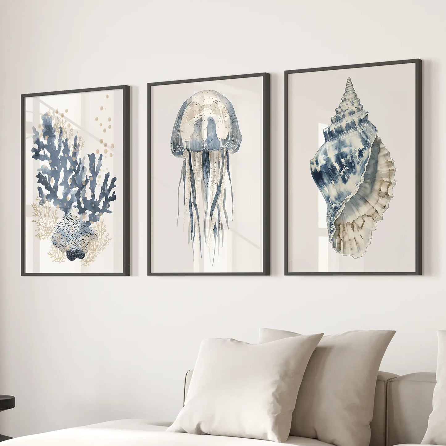 Beach House Blue Coral, Jellyfish, Shell Wall Art