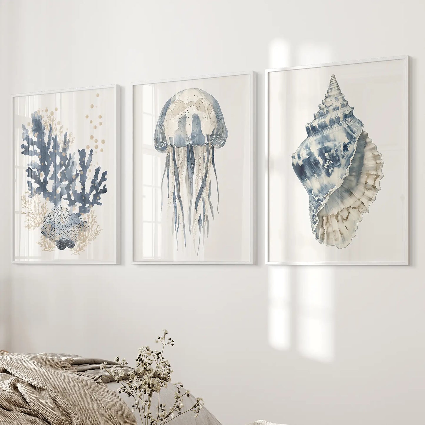 Beach House Blue Coral, Jellyfish, Shell Wall Art
