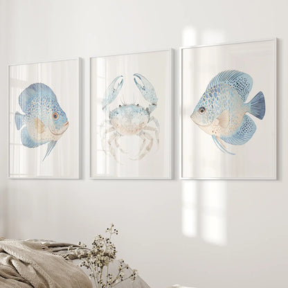 Marine Animals  Minimalist Ocean Life  Wall Art