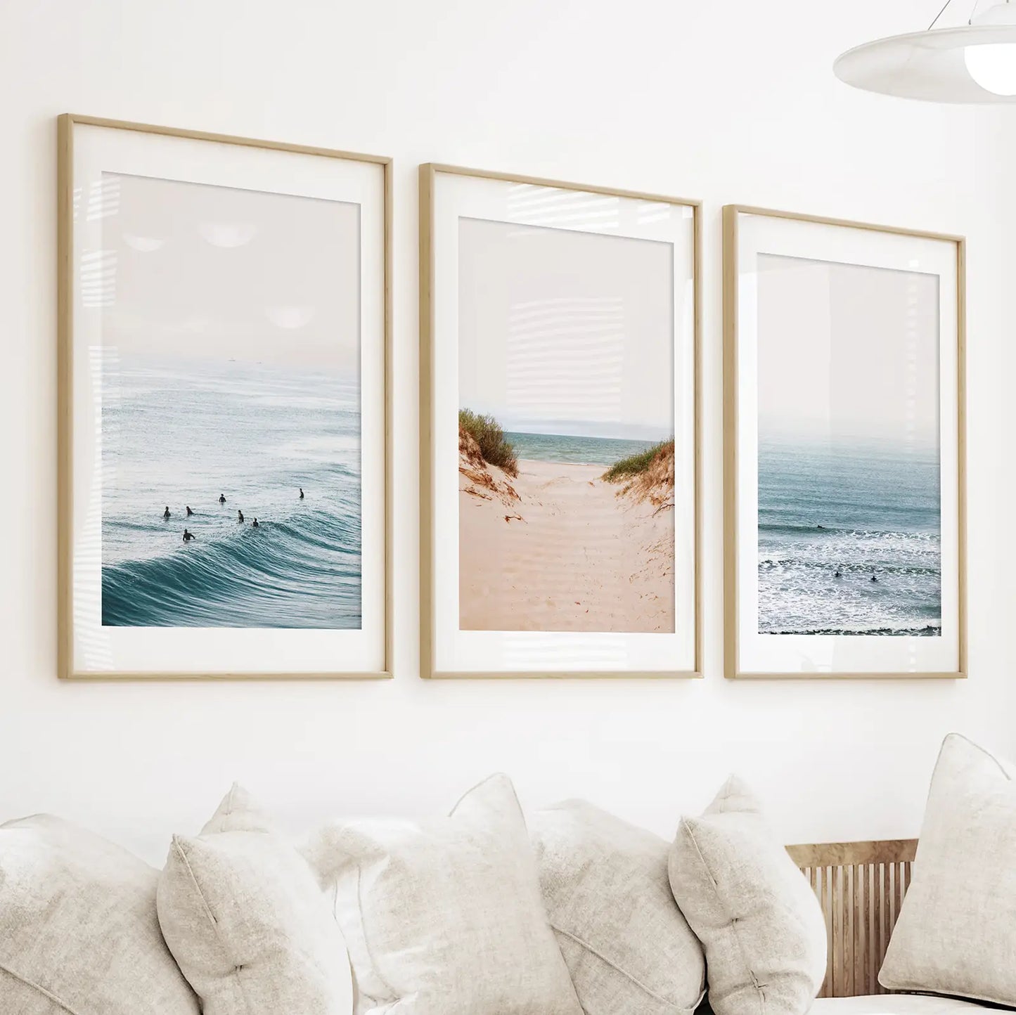 Modern Beach Posters - Sandy Beach, Waves, Surfers Wall Art