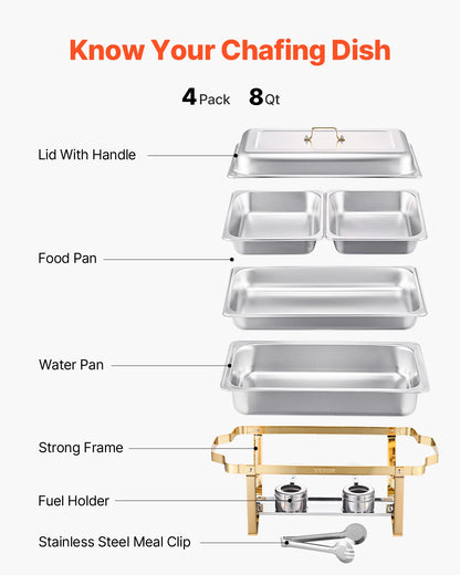 8 Qt 4 Pack Chafing Dish Buffet Set Stainless Steel