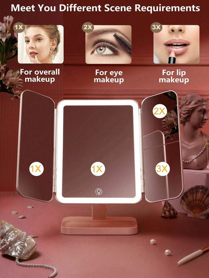 Trifold Makeup Mirror LED Lights