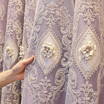 1PC Curtains,Luxury vintage-style embroidered curtains with 3D relief patterns, dual-layer design for privacy