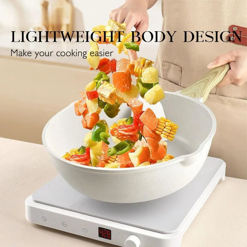 14 Pcs White Granite Kitchen Cookware Sets Nonstick