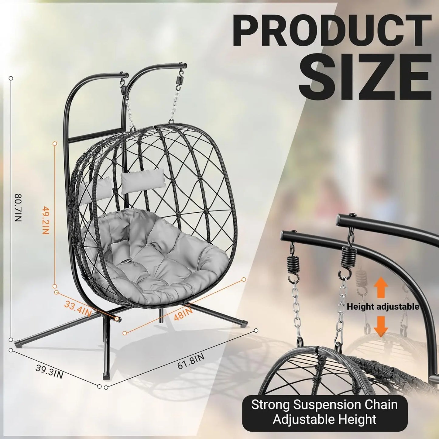 Double Egg Swing Chair with Stand - Outdoor Patio
