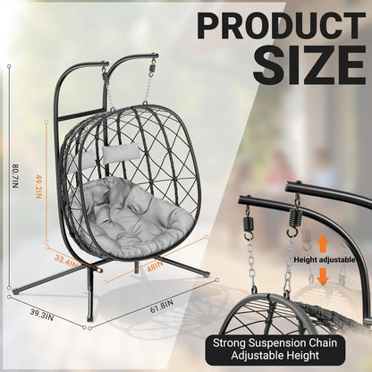 Double Egg Swing Chair with Stand - Outdoor Patio