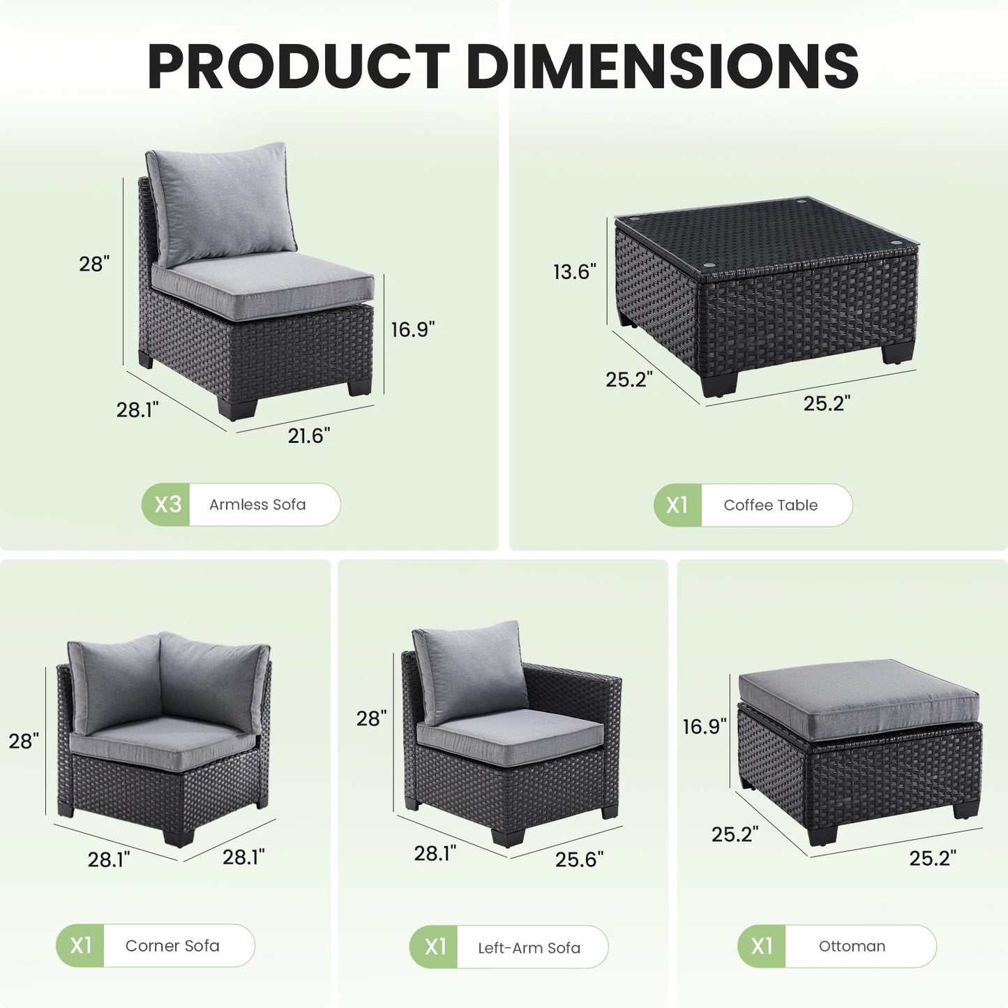 Patio Sectional Sofa Set, Outdoor Furniture with Ottoman