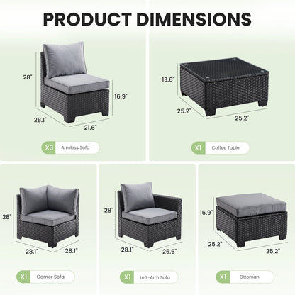 Patio Sectional Sofa Set, Outdoor Furniture with Ottoman