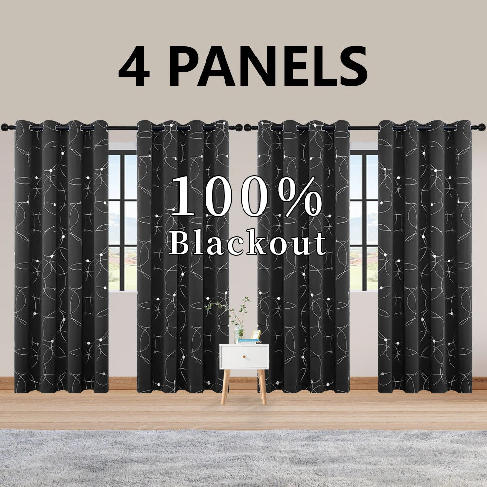 4PCS Blackout Curtains Grommet Thermal Insulated