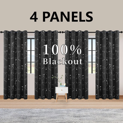 4PCS Blackout Curtains Grommet Thermal Insulated
