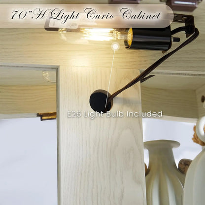 Lighted Curio Cabinet Vintage Glass Display Case with Shelves