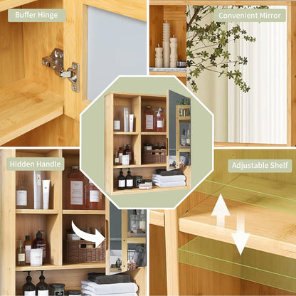 Wall Medicine Cabinet Cupboard Natural Bamboo Bathroom
