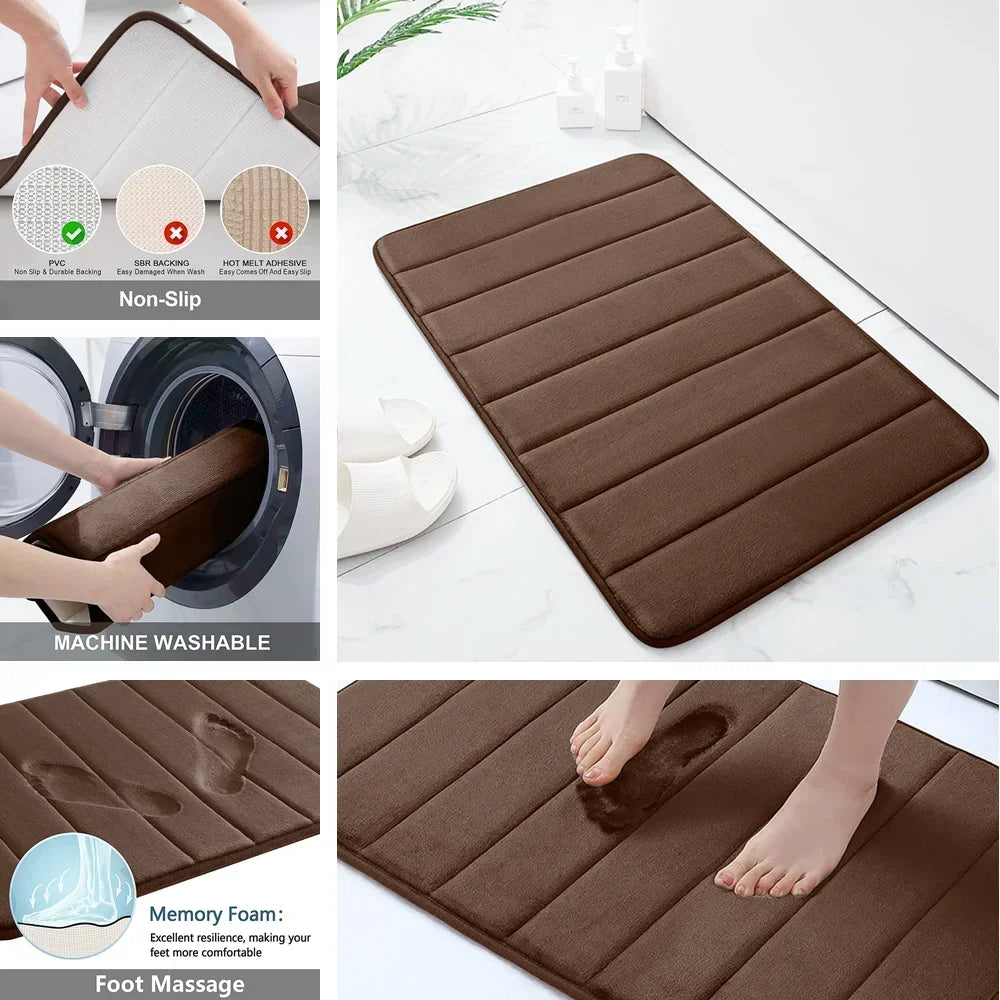 Memory Foam Bath Mat Set Super Absorption Non-Slip