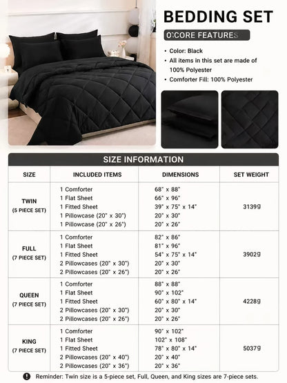 5pcs/7pcs Twin Full Queen King Bedding Sets, Comforter