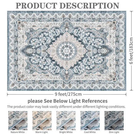6x9 Area Rugs Washable Vintage Rug, Non-Slip