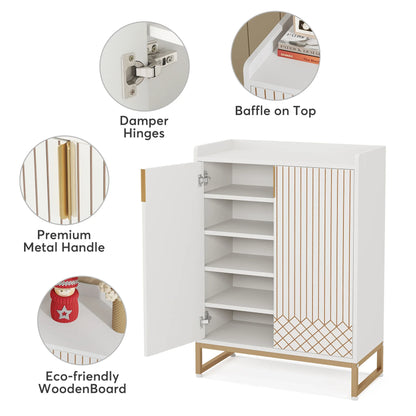 White Shoe Cabinets with Doors, 5-Tier Shoe Rack,