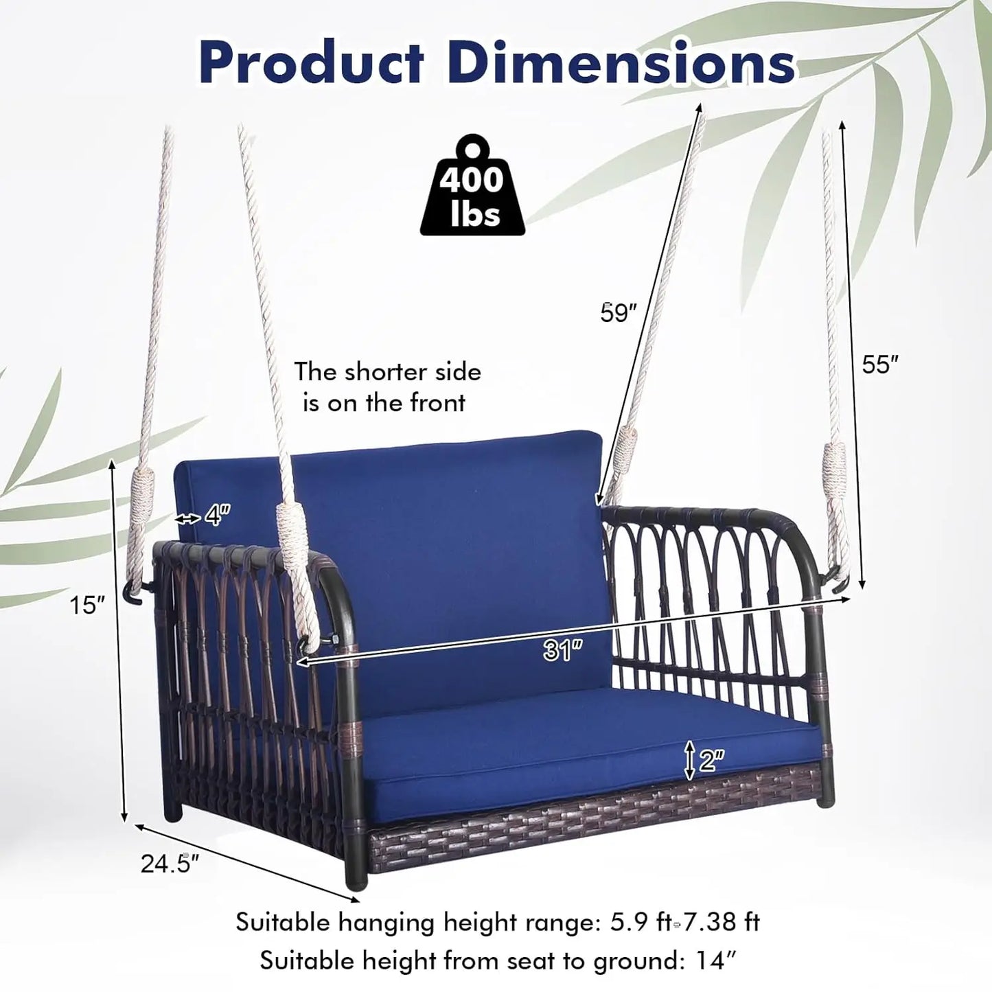 Patio Rattan Porch Swing, Single Person With Cushions