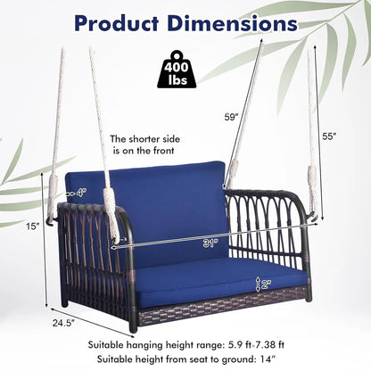 Patio Rattan Porch Swing, Single Person With Cushions