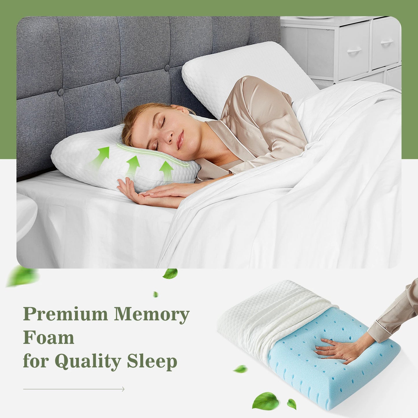 1-piece Memory Foam Pillows, Neck Pillow Ventilated Cooling