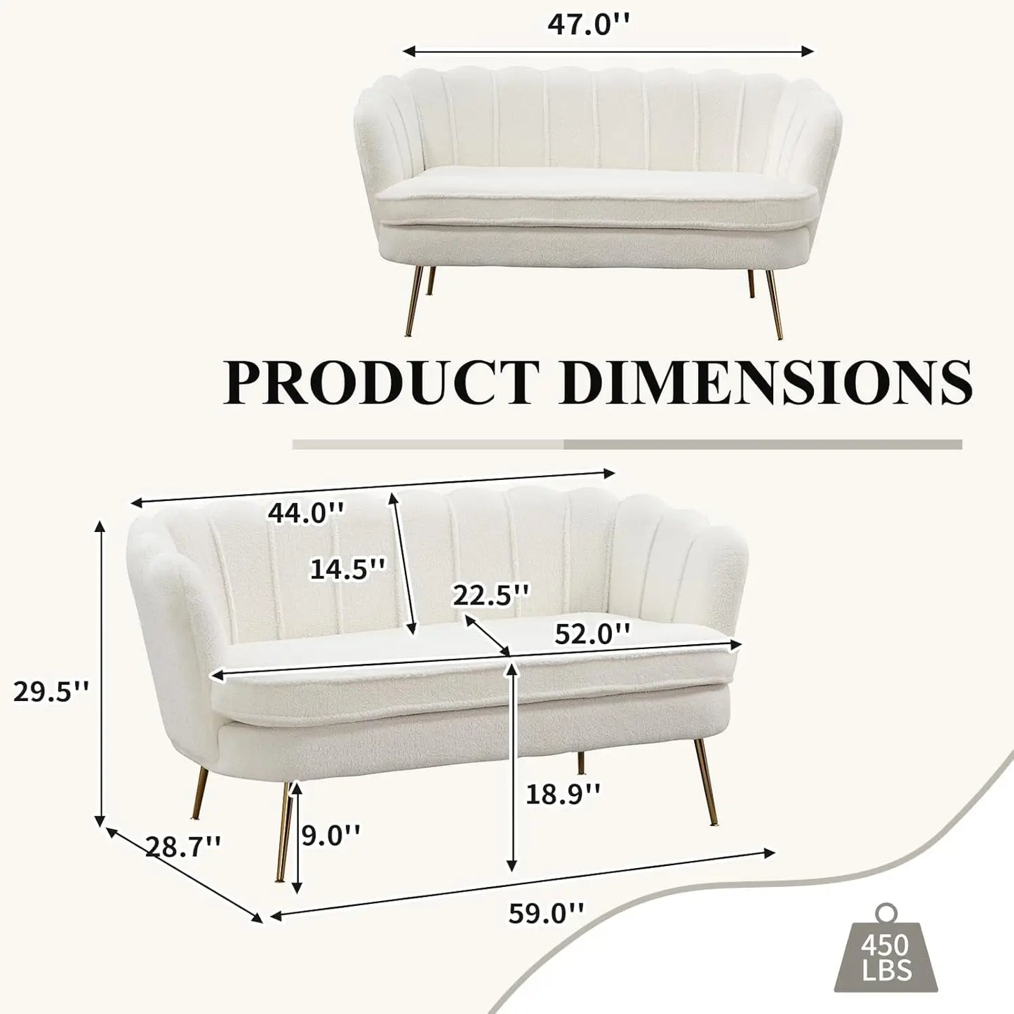 59" Chenille Upholstered Loveseat with Gold Metal Legs