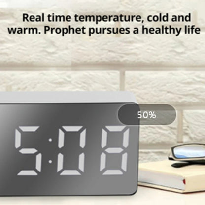 1Pc White LED Mirror Table Clock Snooze Display Time