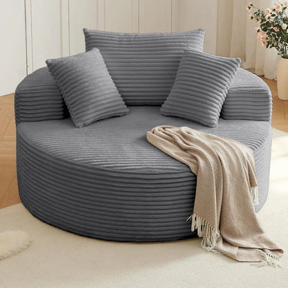 Oversized Round Chair Lounge Chaise Indoor, Upholstered Corduroy Deep Seat Cloud Large Circle Sofa Chair