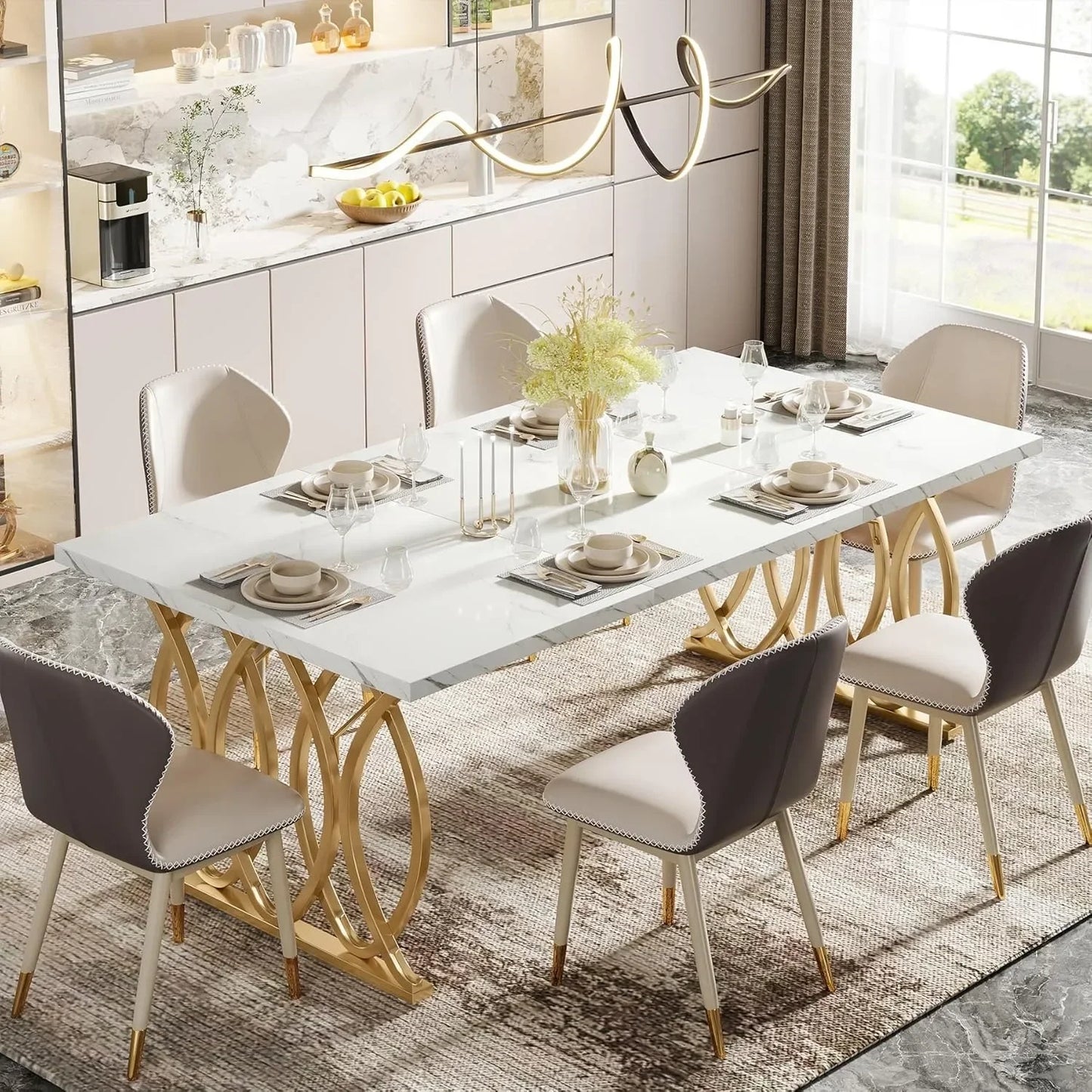 Modern Dining Table, 63" Large for 4-6 People
