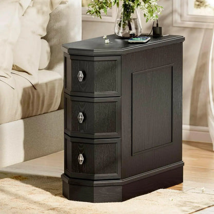 Nightstand with Charging Station Vintage Wood End Table