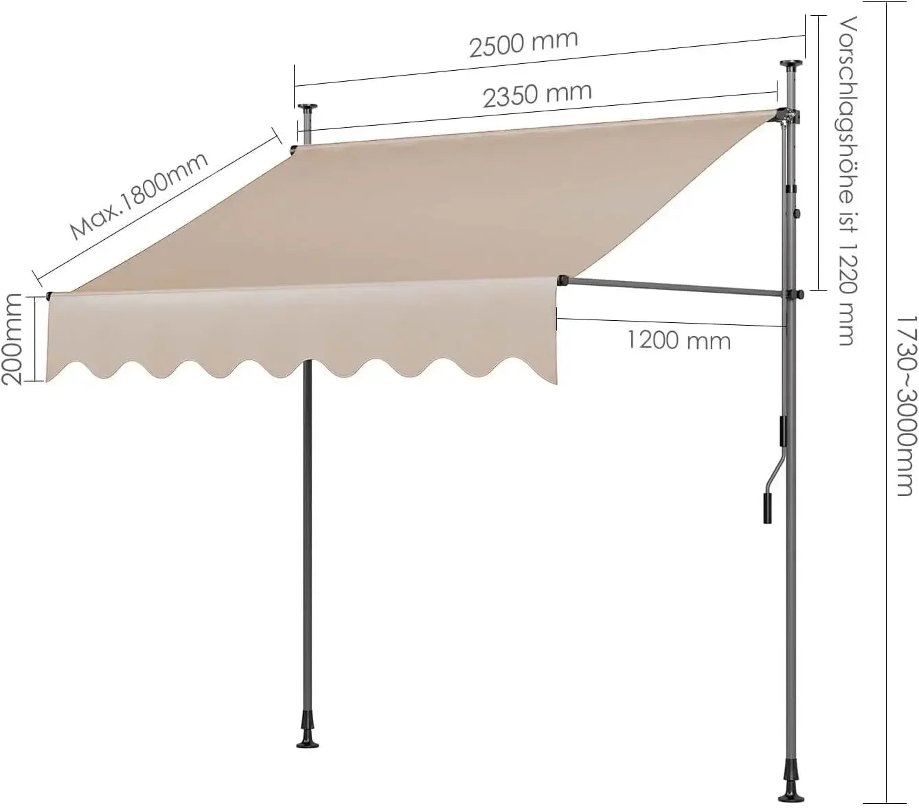 Outdoor Patio Awning Sunshade Shelter, Manual Retractable Awning