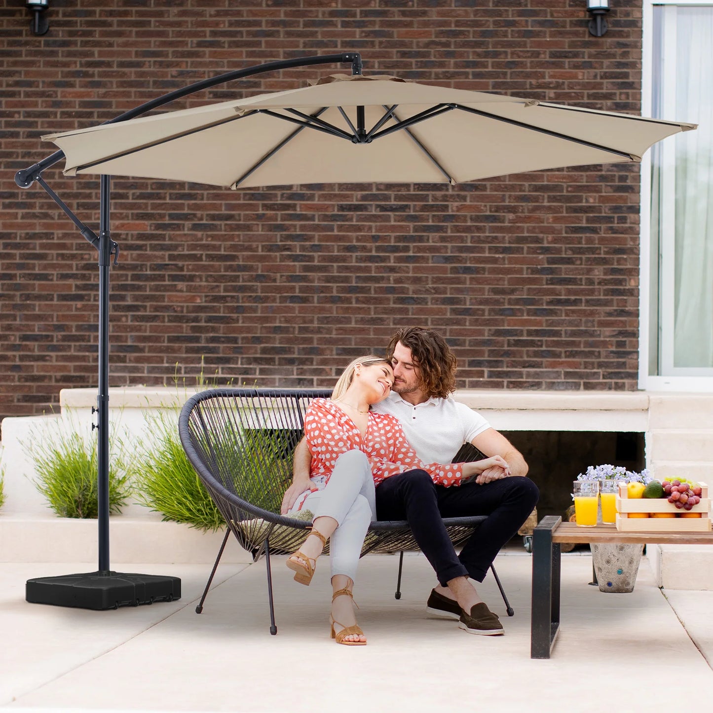 JHK 10FT Outdoor Patio Umbrella Hanging Cantilever with Easy Tilt Adjustment