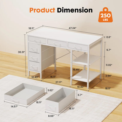 Computer Desk with 6 Drawers, Shelves for Home Office