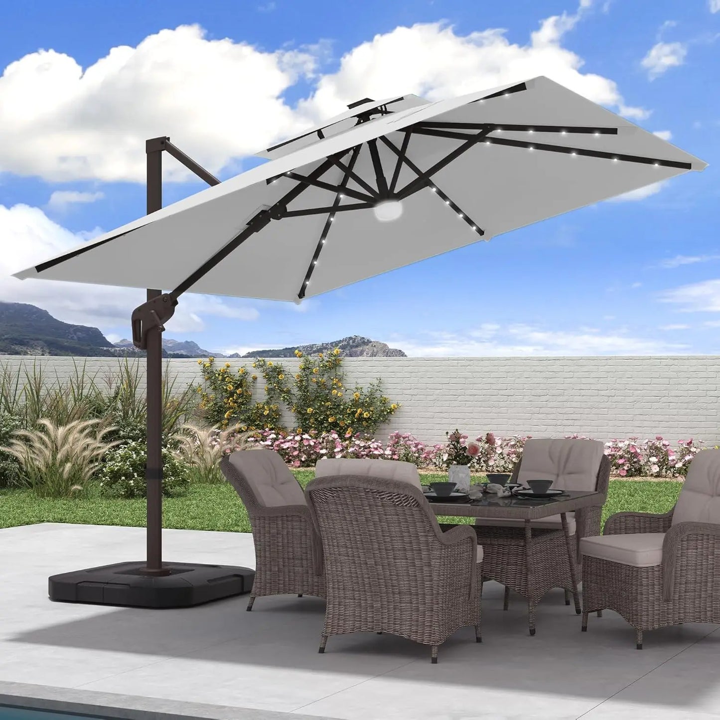 9x9 FT Outdoor Cantilever Patio Umbrella with Base Included