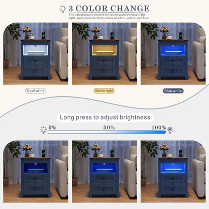 LED Nightstand with Gun Drawer: Bedside Table with Charging Station