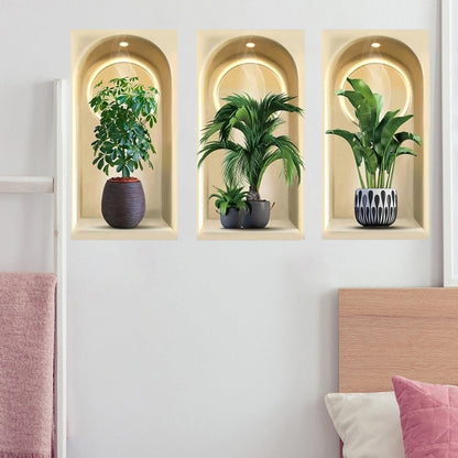 Tropical Jungle Theme Wall Decal Set with 3D Potted Plants