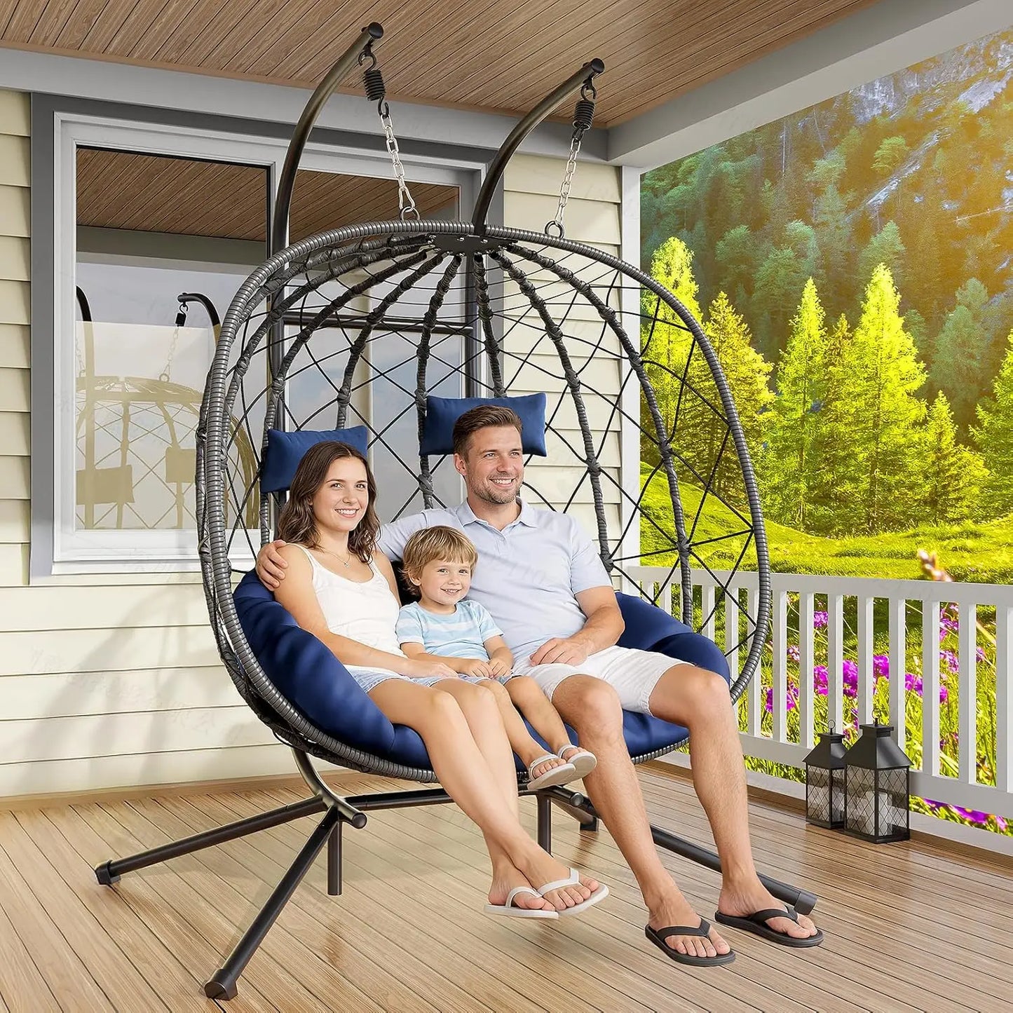 Double Egg Swing Chair with Stand - Outdoor Patio