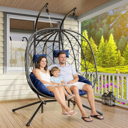 Double Egg Swing Chair with Stand - Outdoor Patio