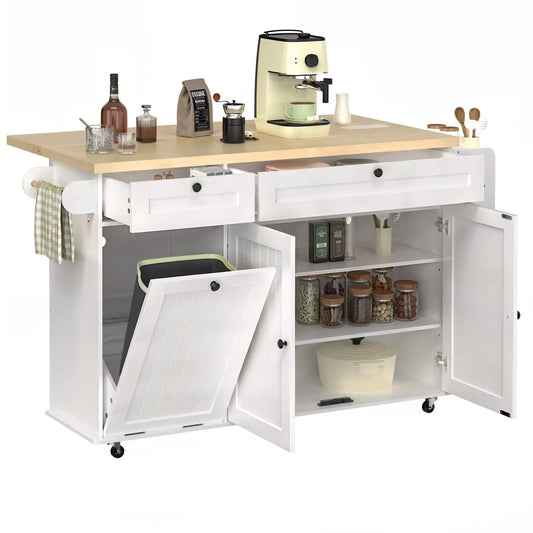 60" Mobile Kitchen Island Rolling Trolleys with Trach Bin