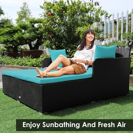 Sunbed Wicker Furniture w/Spacious Seat, Upholstered Cushion