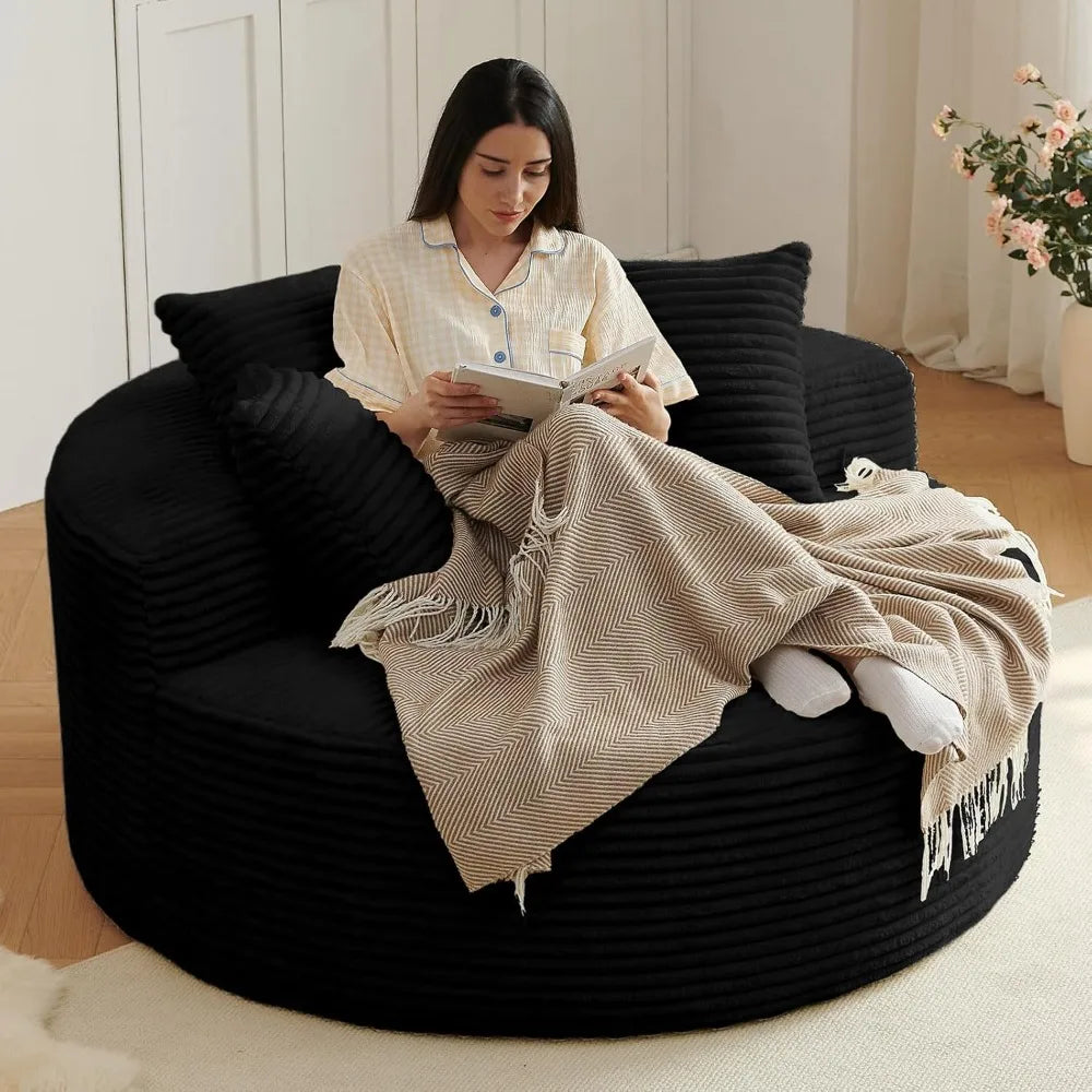 Oversized Round Chair Lounge Chaise Indoor, Upholstered Corduroy Deep Seat Cloud Large Circle Sofa Chair