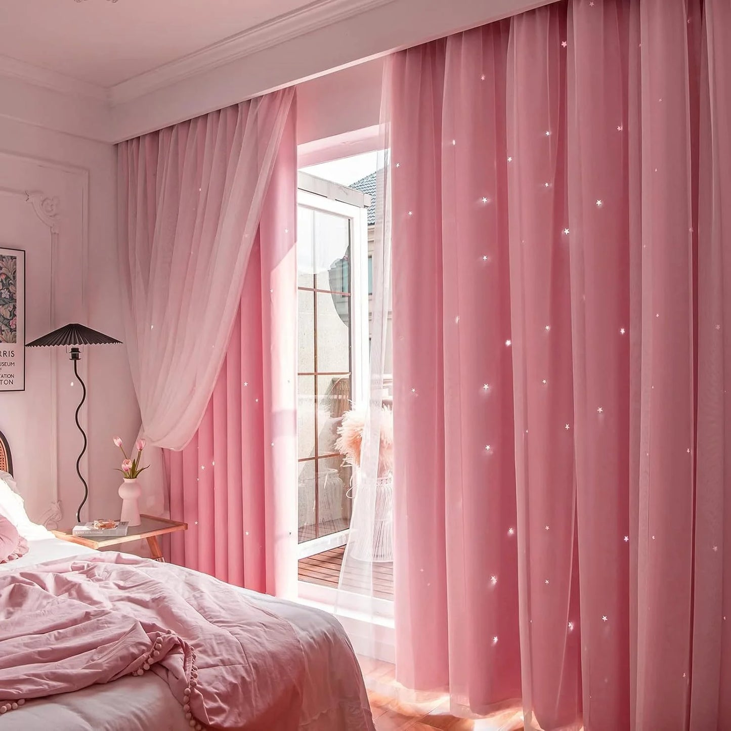 2 Panel Sheer Girls Curtains, Princess Curtains Hollow Stars