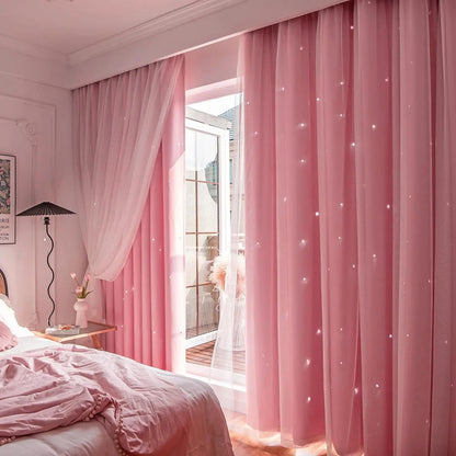 2 Panel Sheer Girls Curtains, Princess Curtains Hollow Stars