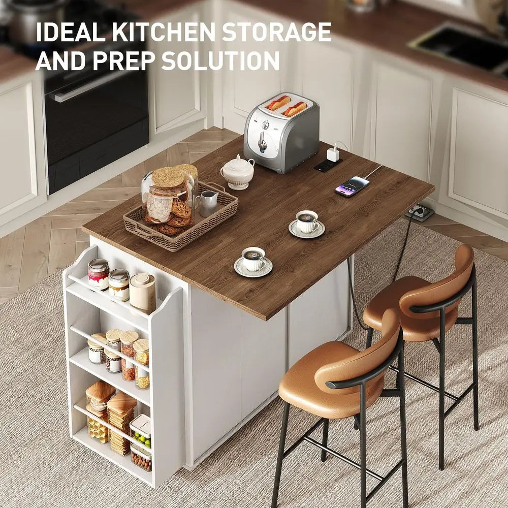 Kitchen Island - Mobile Rolling Cart with Trash Can Storage