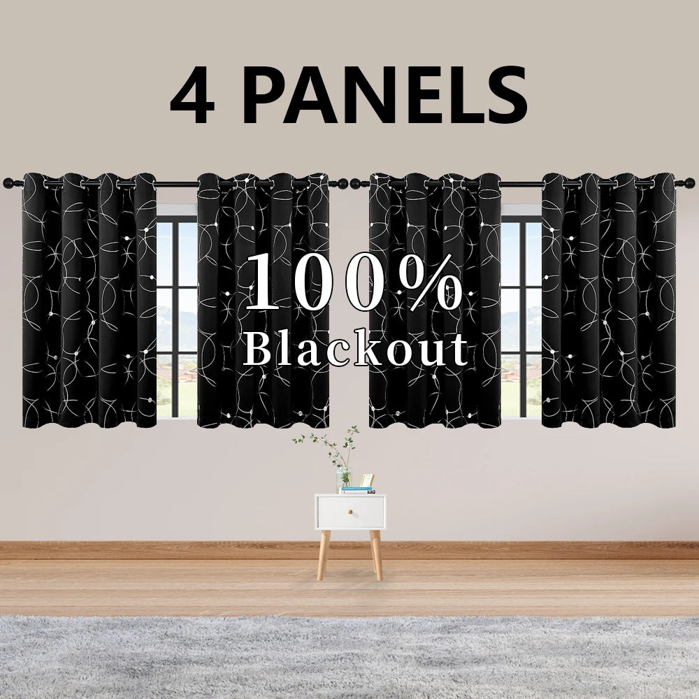 4PCS Blackout Curtains Grommet Thermal Insulated