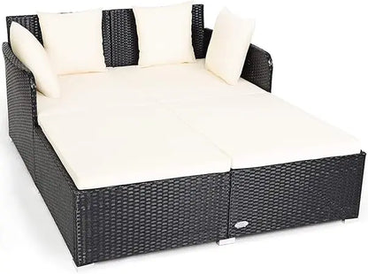 Sunbed Wicker Furniture w/Spacious Seat, Upholstered Cushion