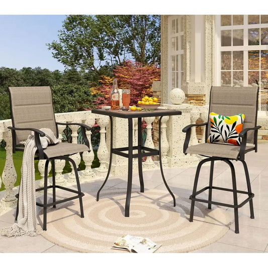3 Piece Outdoor Swivel Bar Stools Set