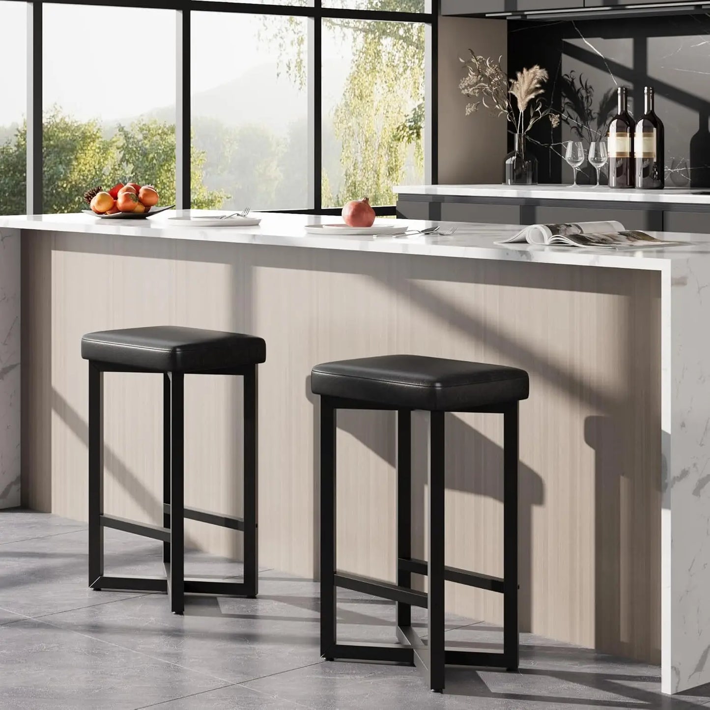 2PCS 24" Bar Stools Set Counter Height Backless
