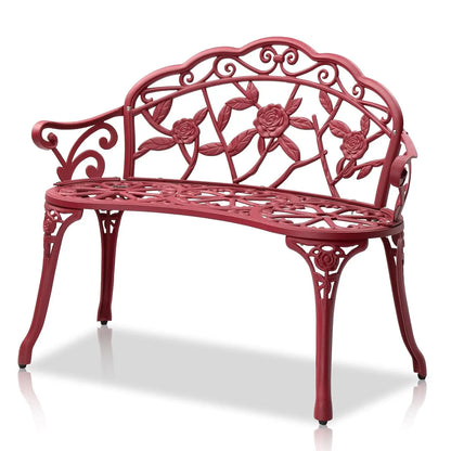 38.5" Patio Outdoor  Bench, 2-Person Cast Iron Cast Aluminum